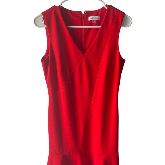 Calvin Klein Red Sheath Ruffle Dress - Picture 2 of 5